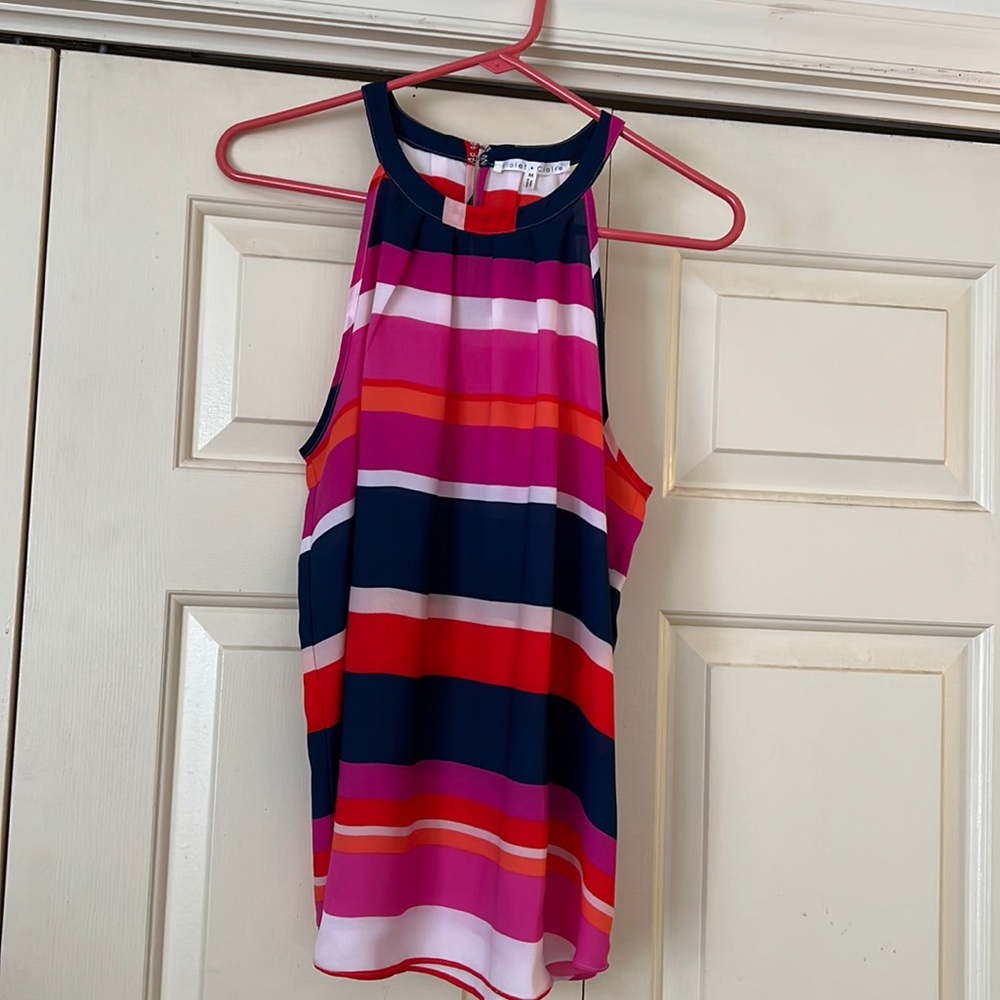 Violet+claire multi colored stripe silky tank size medium pink red orange navy